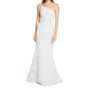 NWT Amsale One-Shoulder Faille Mermaid Gown in Platinum